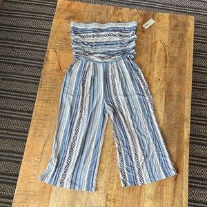 Derek Heart Geometric Blue and White Jumpsuit